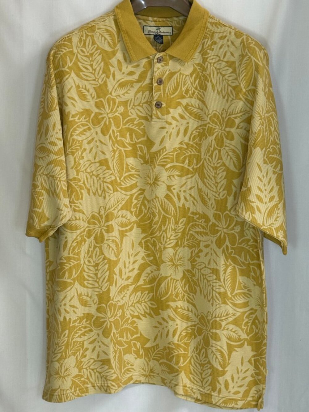 Tommy Bahama Men's Short Sleeves w/ Collar Tropical Flower Polo Shirt-Mustard-XL